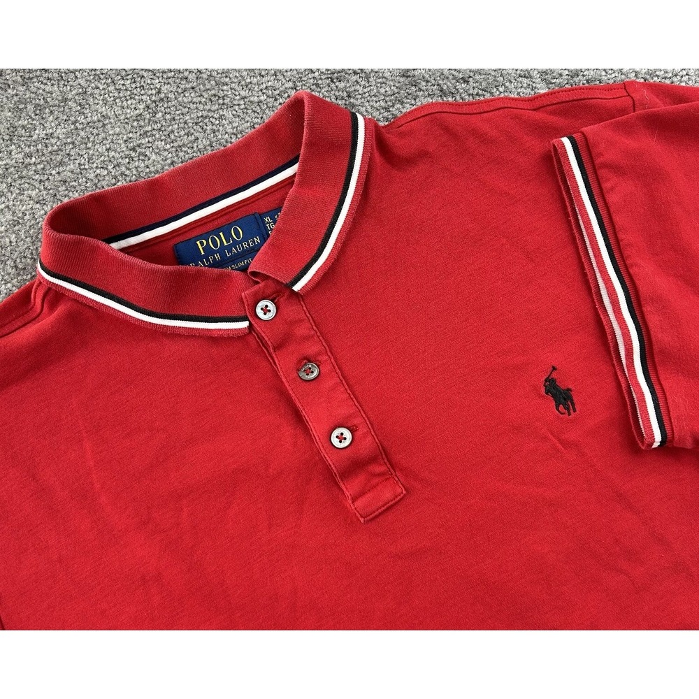 Polo Ralph Lauren Mens XL Custom Slim Fit Red Tipped Polo Shirt Short Sleeve